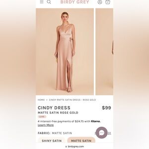Selling Rose Gold Birdy Grey Cindy Bridesmaid dress.